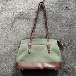 Etienne Aigner Green and Brown Canvas Shoulder Bag